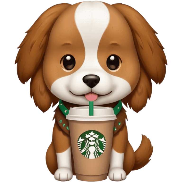 Dog holding Starbucks emoji