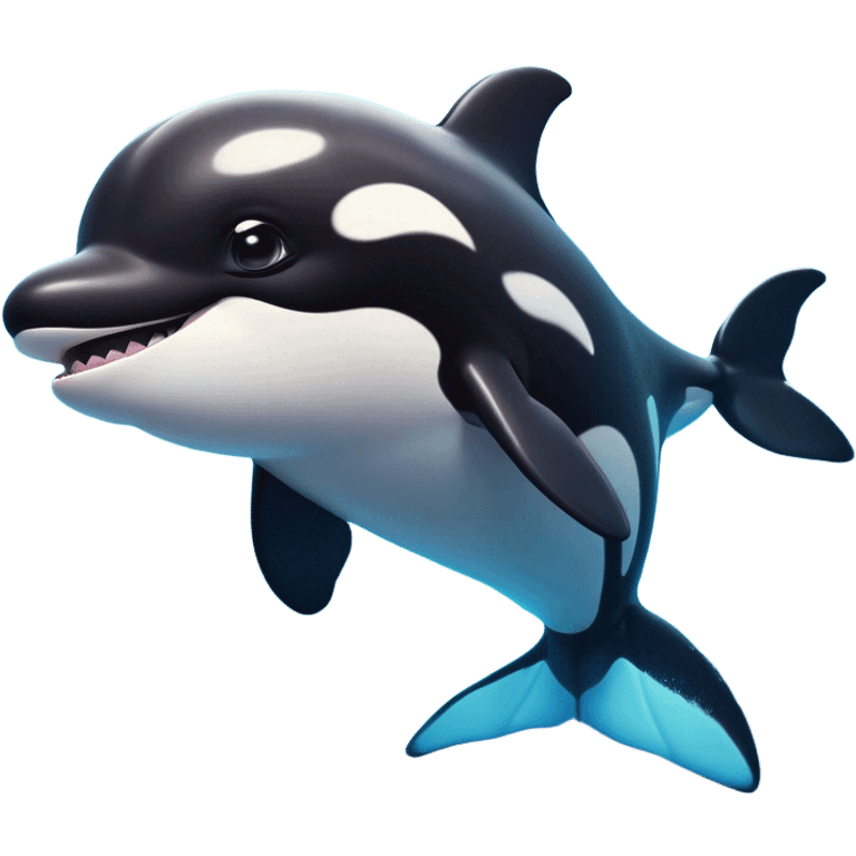 Cinematic Comical orca Portrait Emoji, Head tilted dramatically with an exaggeratedly shocked expression, featuring a sleek black-and-white body with wide, comically expressive eyes full of playful disbelief and animated flippers, Simplified yet hilariously expressive features, highly detailed, glowing with a slightly sassy oceanic glow, high shine, dramatic yet playful, stylized with an air of cheeky marine mischief, soft glowing outline, capturing the essence of a meme-worthy orca that looks ready to make waves with its hilariously dramatic antics! emoji