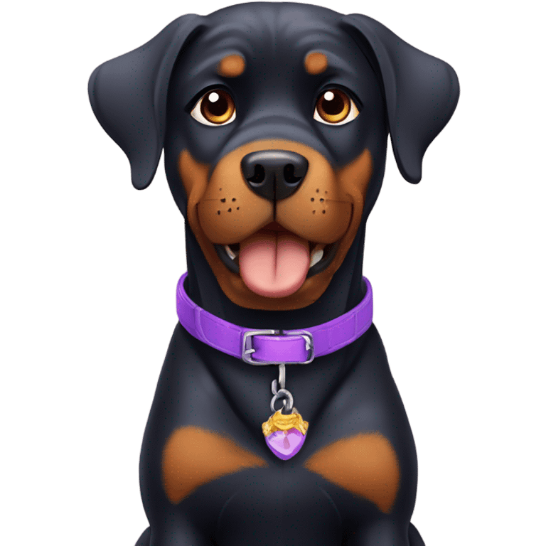 Rottweiler dog wearing a purple collar ￼ emoji