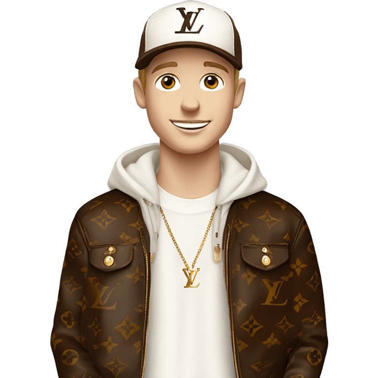 White Boy wearing cap Louis Vuitton brown colour and smile emoji