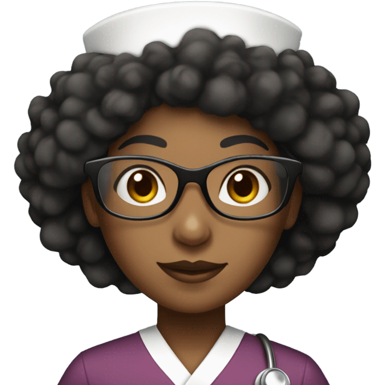 Black nurse woman with Afro wearing nurse hat and glasses emoji