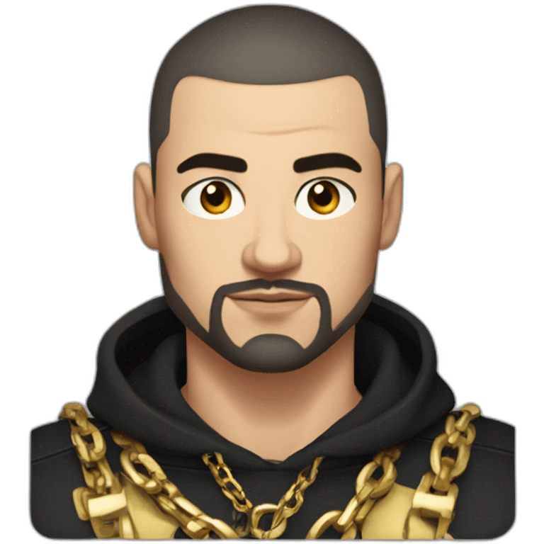 Russian muscular thug man aged 26 wearing gold chain with black hair buzz cut and short beard emoji