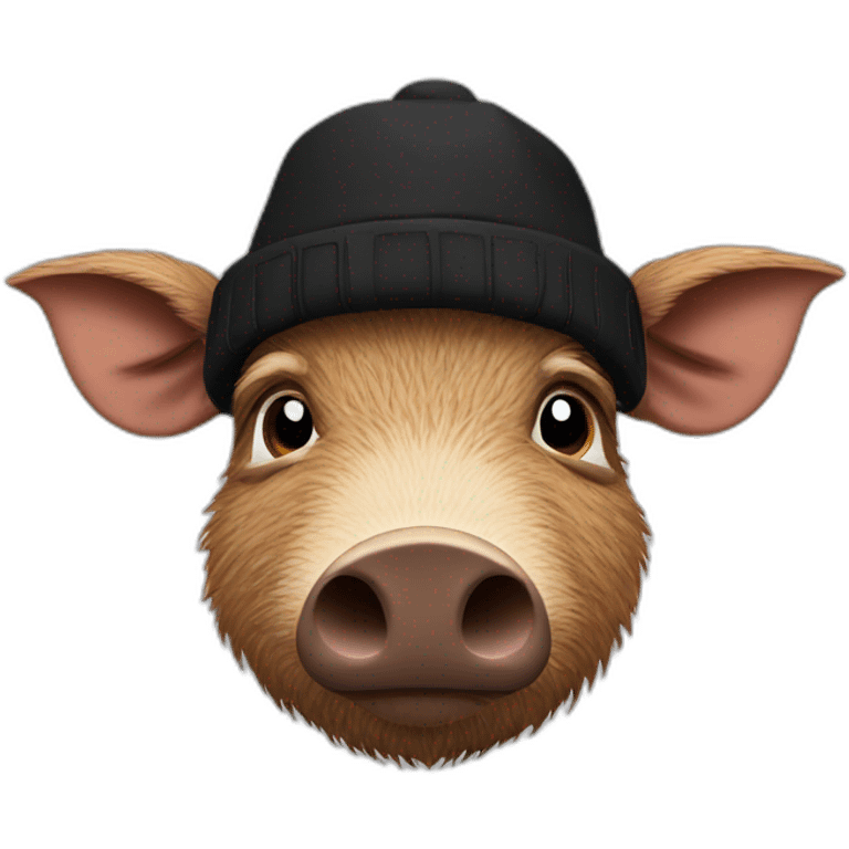 Sad brown stubble boar with black winter hat emoji