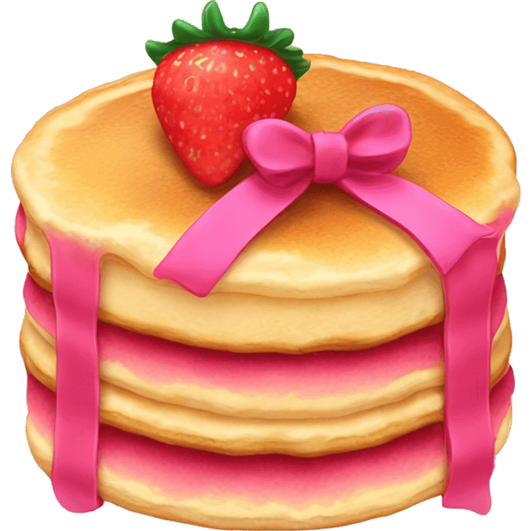 Fluffy pancake with strawberry filling and pink bow emoji