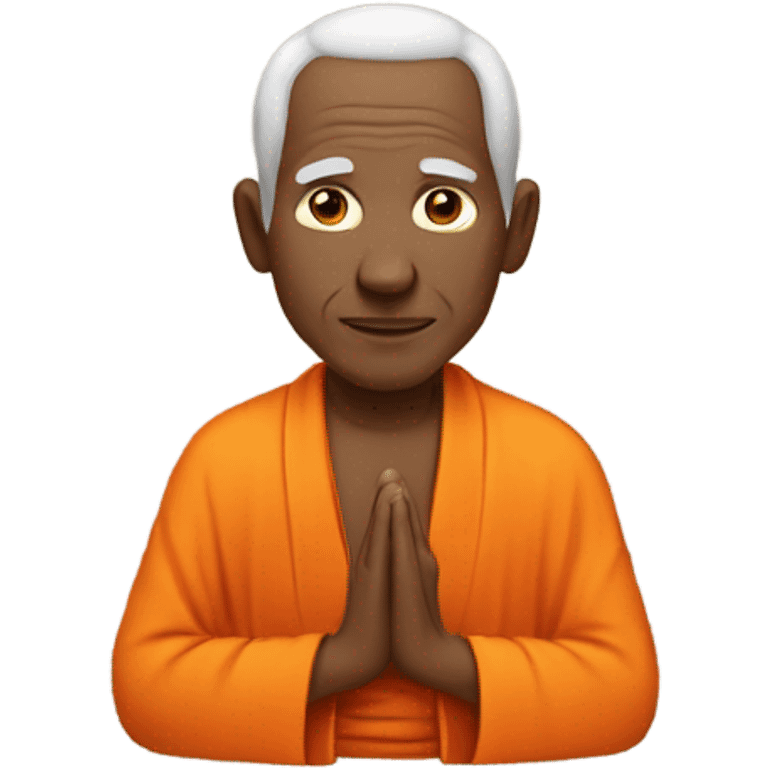 an old yogi with a peaceful and meditative expression. The character should be wearing an orange robe, symbolizing traditional yogic attire. emoji