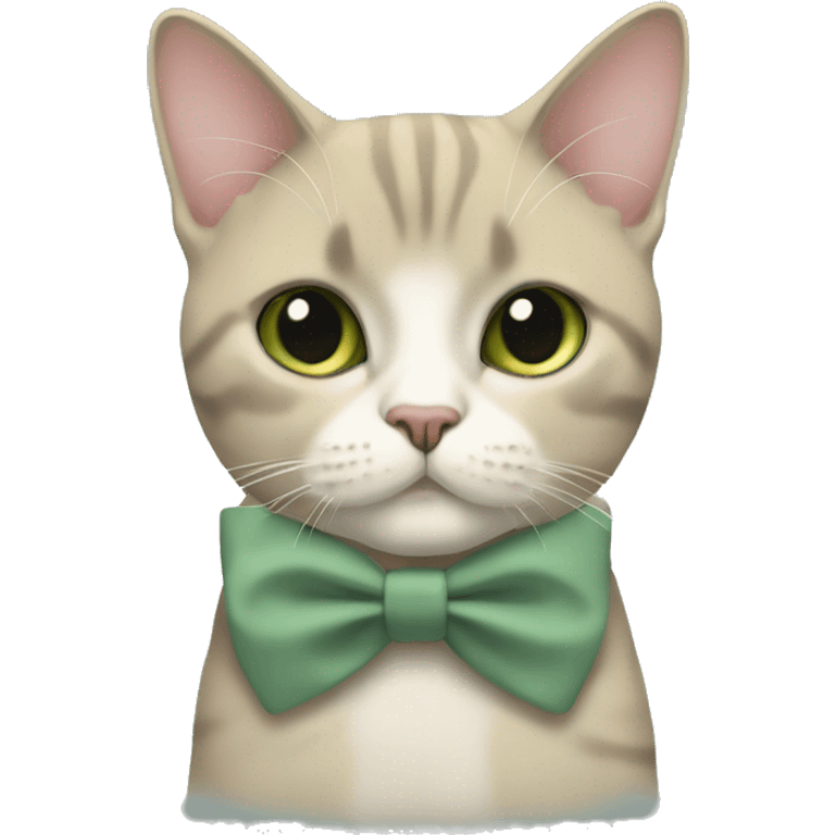 Aesthetic fat British short hair full body cat with sage green bow tie emoji