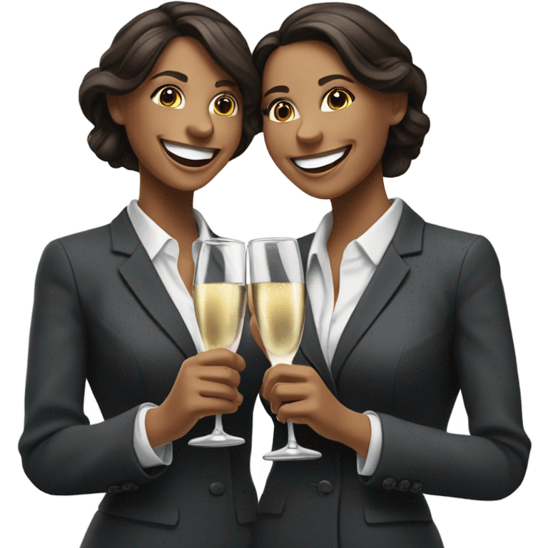 businesswoman duo brunette girls celebrating emoji