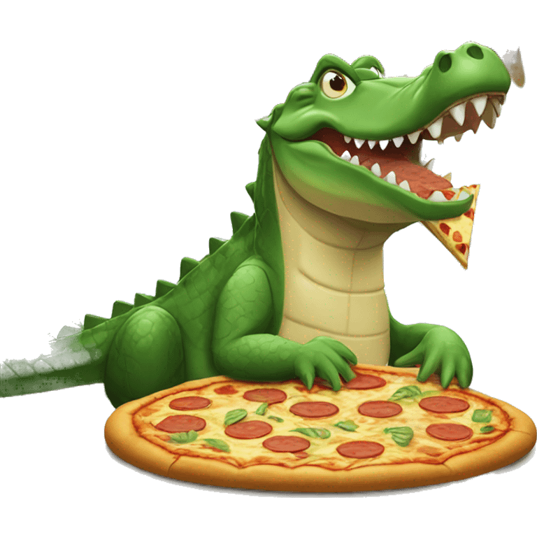 Crocodile eating pizza on an island  emoji