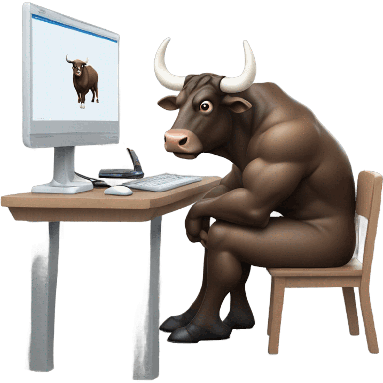 bull using computer emoji