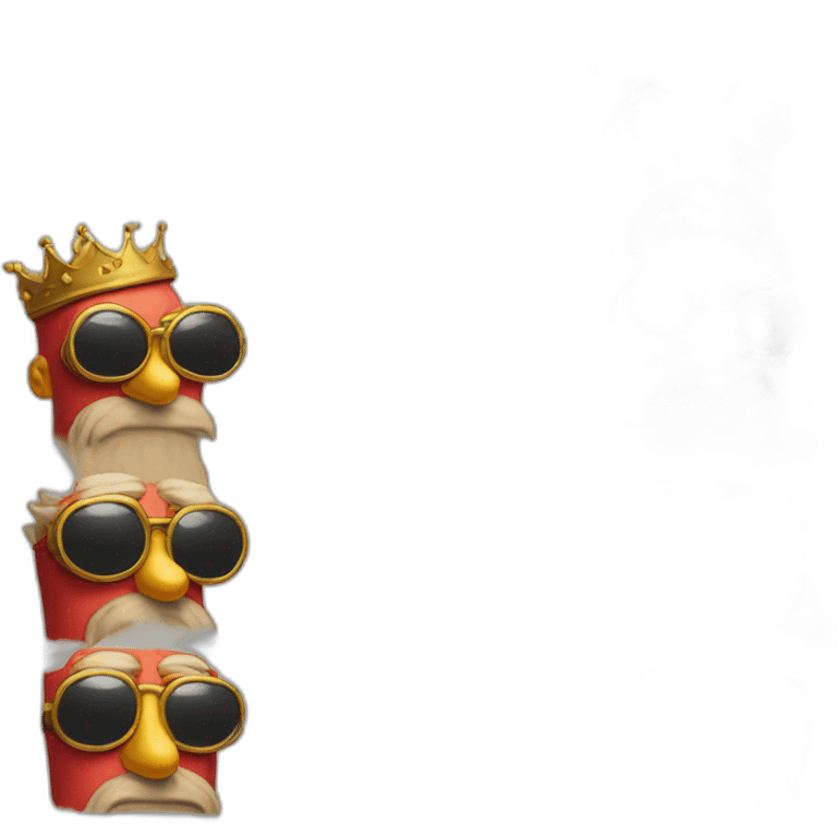 Half body portrait of homer simpson wearing a red jacket, black sunglasses and a crown and sitting in a huge thorn emoji