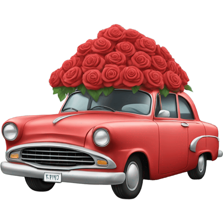 red pastel car in the trunk many roses emoji