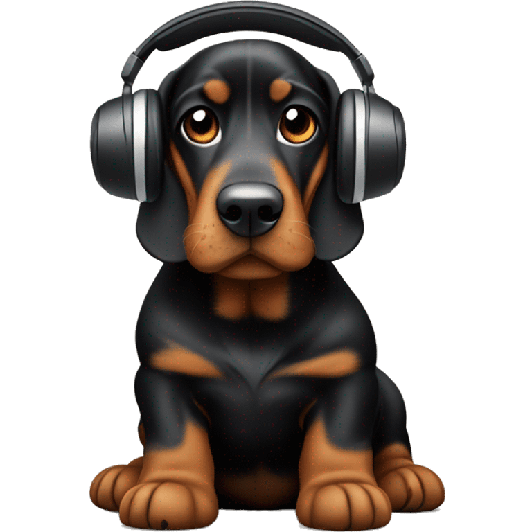 Black and tan bassett hound wearing headphones emoji