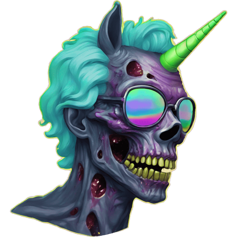 .Zombie. Vaporwave black holographic oilslick zombie unicorn  emoji