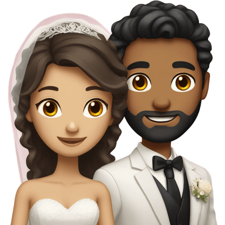 Tanned bride with brown hair and light skinned groom with black hair and beard emoji