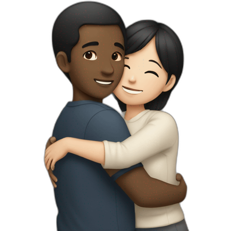 asian girl hugging black boy emoji