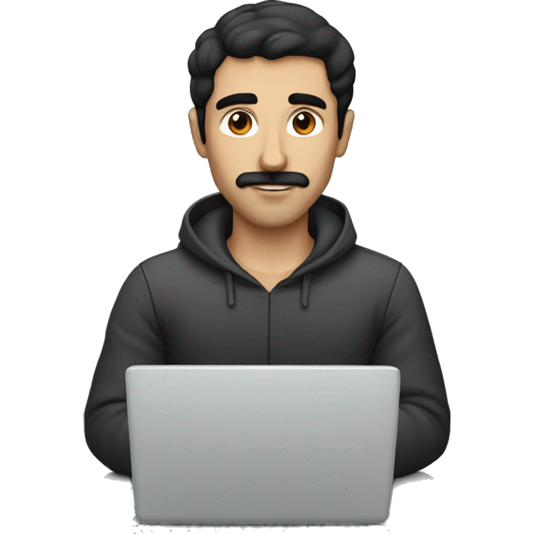 dark hair dark eyes man with short mustache working on a laptop emoji