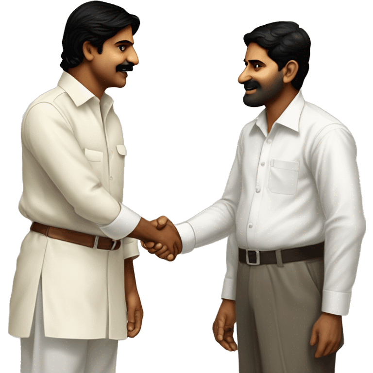 Pawan kalyan i formals and Jaganmohan reddy in workers dress should shake hands  and back Brahamanadam in formals and  in back it should written arbitraion  and book of industrial dispites act,1947 emoji