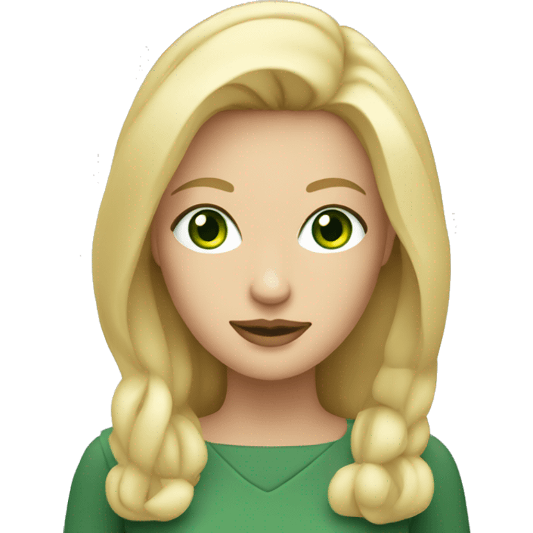 Blonde women with green eyes with a mac computer emoji