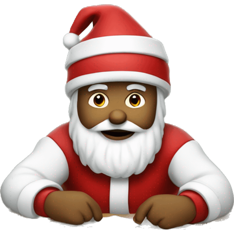 Santa is sitting on a desk, solving complicated math problems  emoji