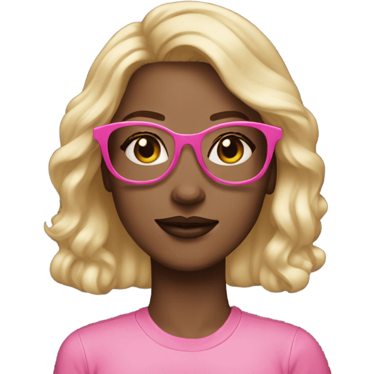 blonde with brown eyes wearing pink glasses light-skinned and pink lips and freckles  emoji