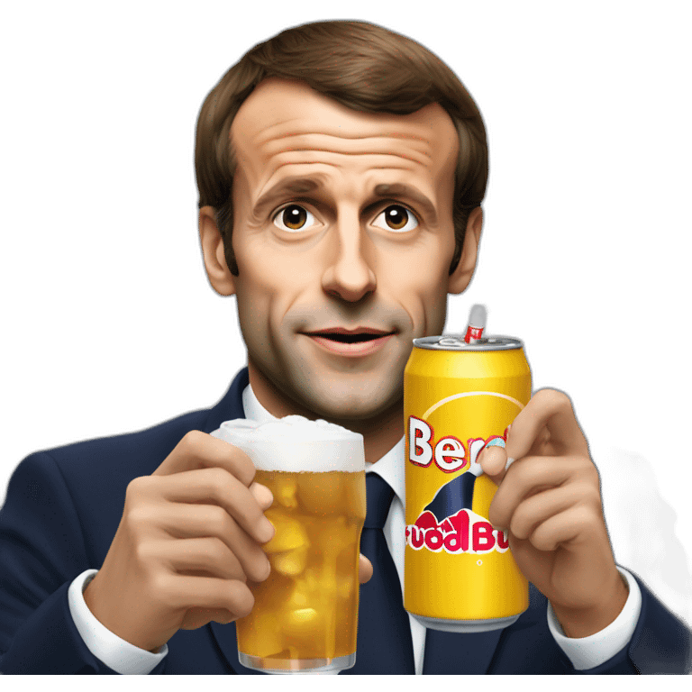 Emmanuel macron drinking redbull emoji