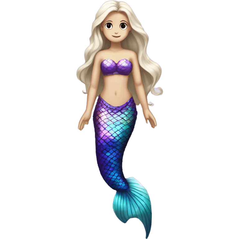 Iridescent mermaid tail full body white girl long hair brown and purple emoji