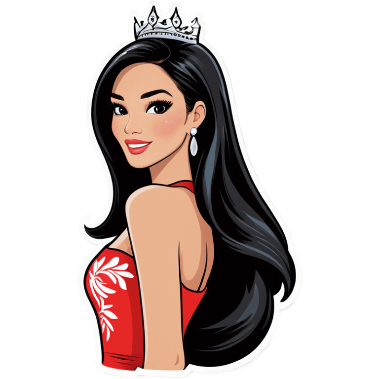 Miss universe south east Asian with very long straight black hair emoji