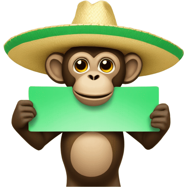 Monkey wearing a sombrero holding a green card emoji