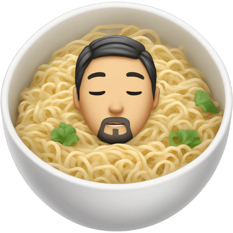 asian with slightly closed eyes and multiple beard braids and eat noodles emoji