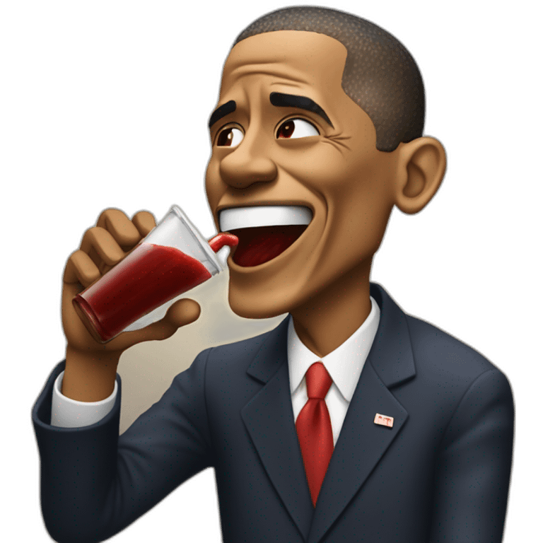 Obama drinking a ketchup emoji