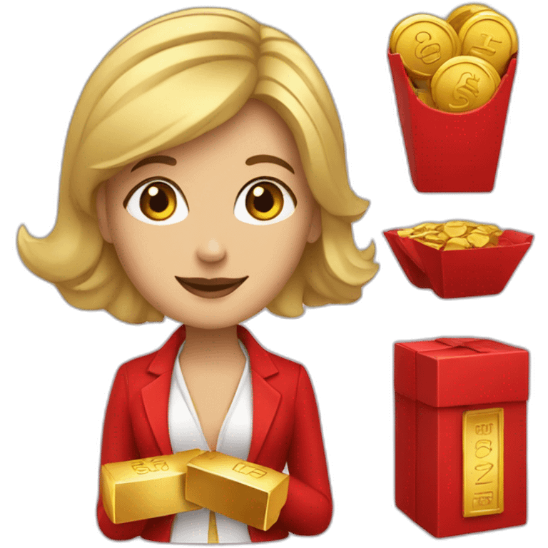 Posh-woman-with-red-suit-offering-goldbar emoji