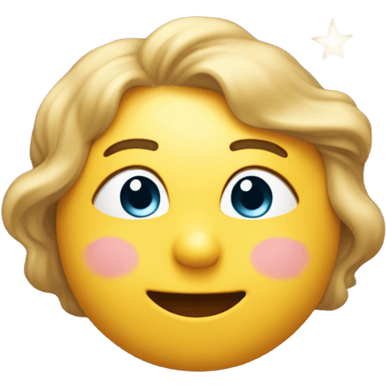 A face with sparkling eyes and a slight smile, gazing upward at a star. emoji