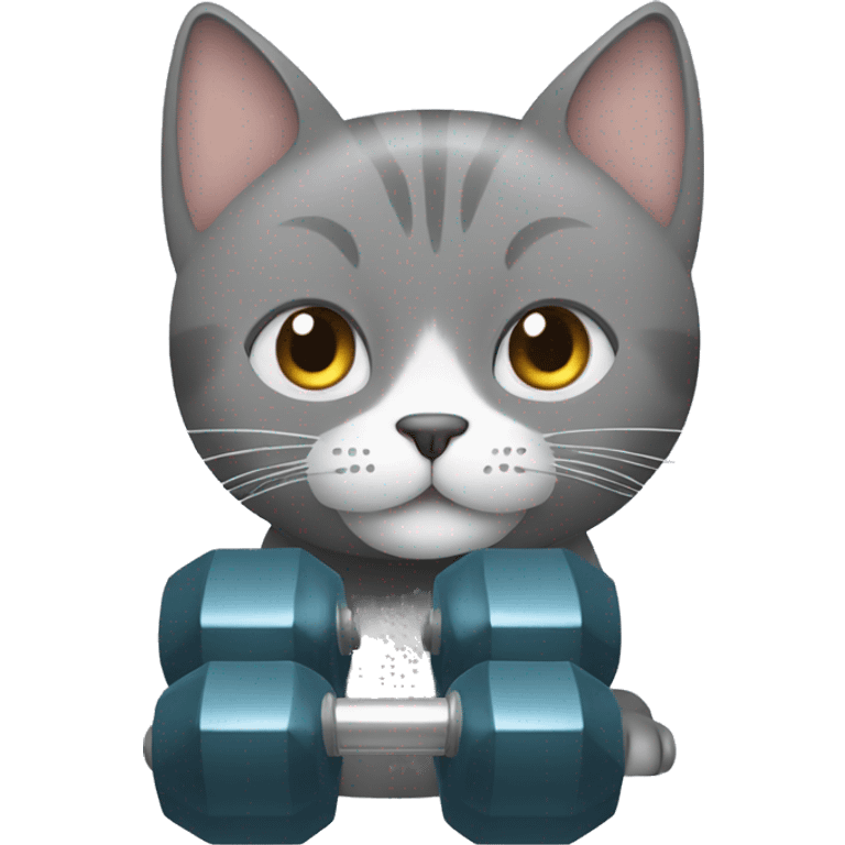 Grey cat with dumbbells and sneakers emoji