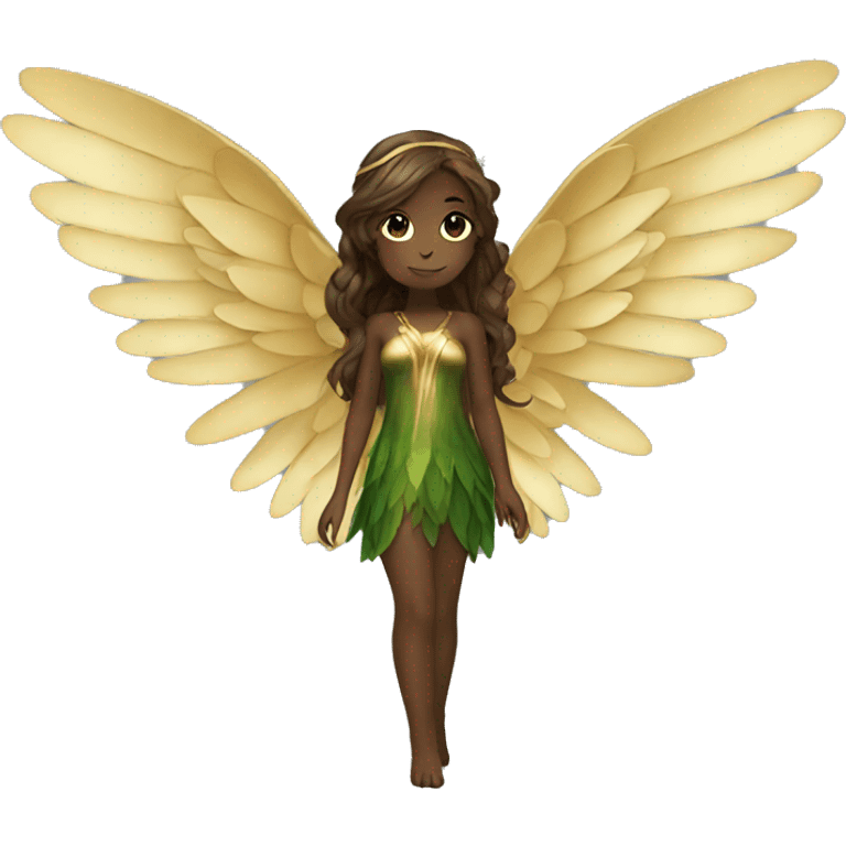 big wings, Beautiful, fairy, gold, brown, dark green, green, long hair emoji