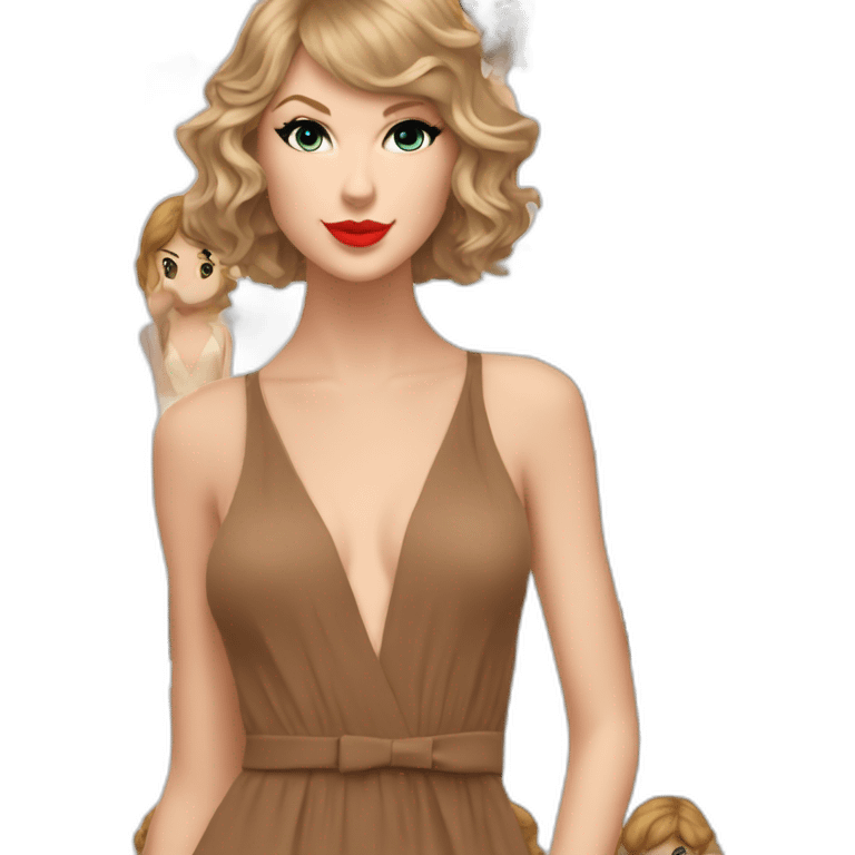 Taylor Swift avec une robe marron devant un piano emoji