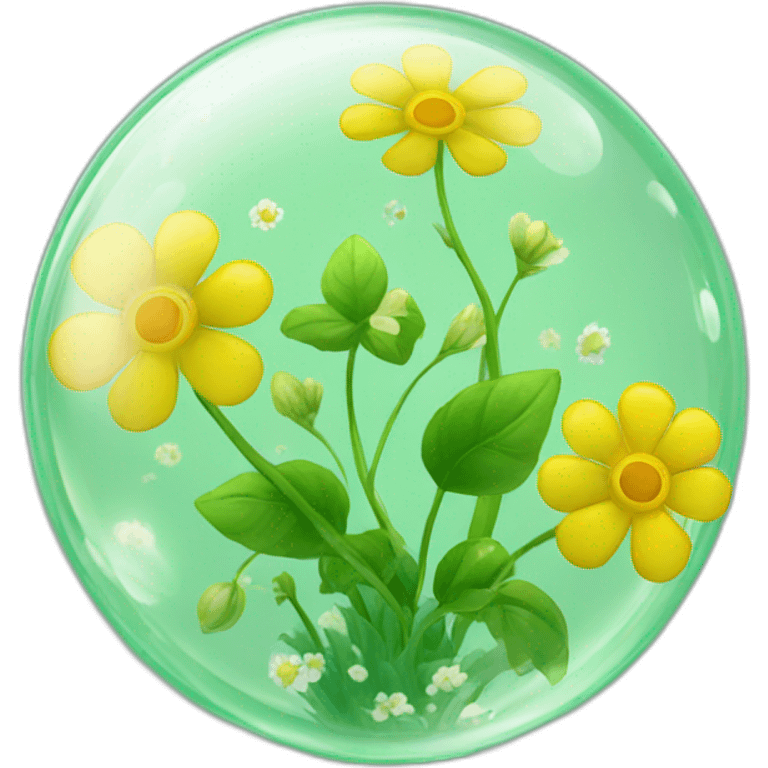 green transparent soap bubble gives flowers emoji