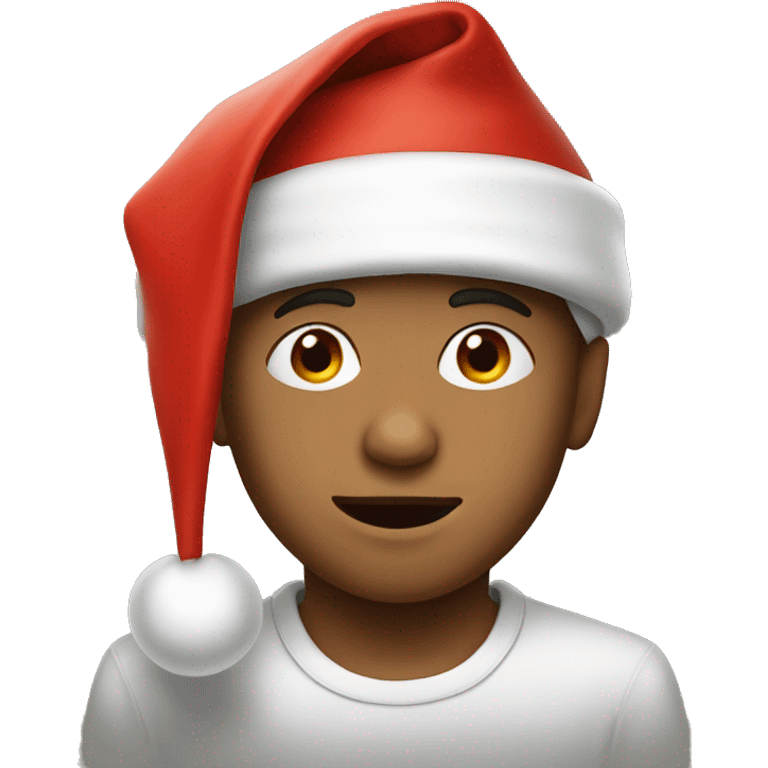 realistic portrait of a boy wearing Santa hat emoji