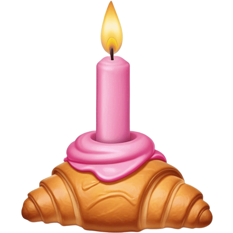 croissant with a pink birthday candle on top emoji