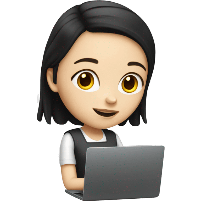 white girl with black hair working on laptop  emoji