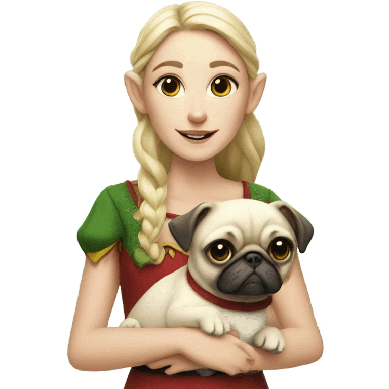 white girl elf with pug emoji