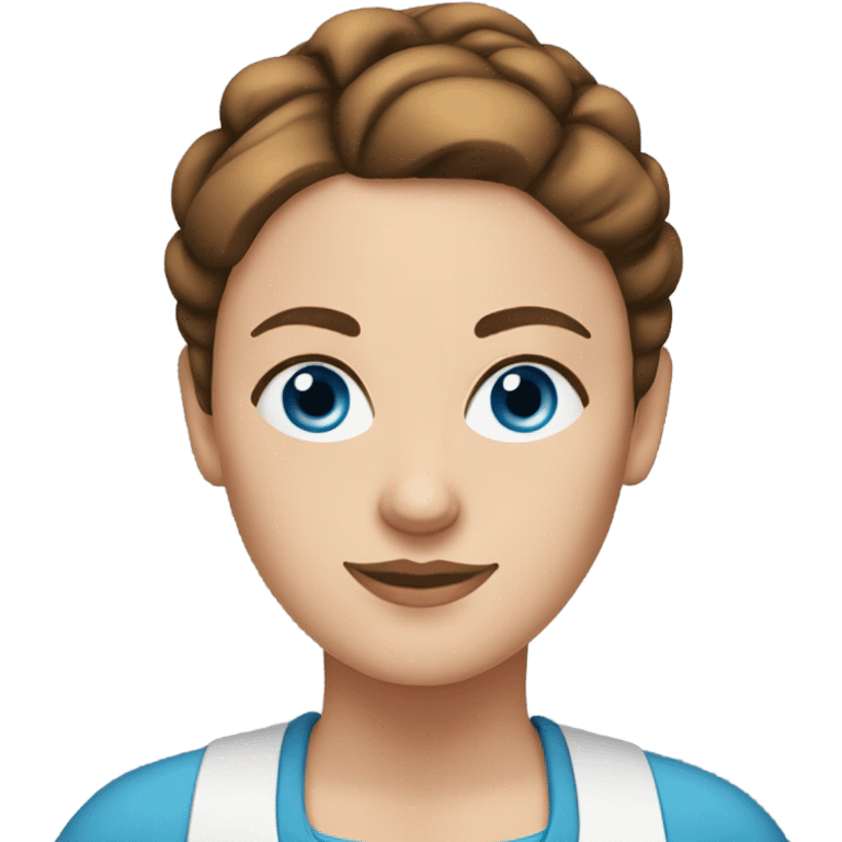 a white woman with blue eyes and brown hair in a bun. She is a dietician emoji