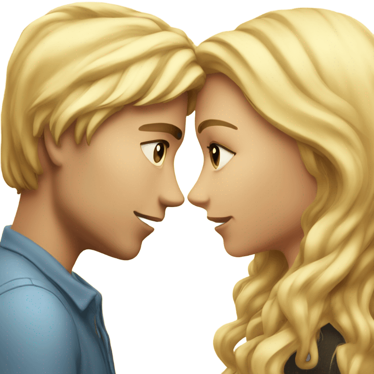 girl with long blond hair kisses guy with blond hair emoji