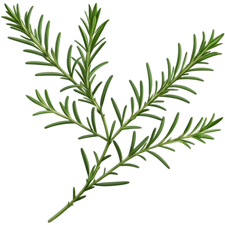 Cinematic Realistic Rosemary Emoji, Fragrant and fresh, with slender green stems covered in needle-like leaves, which release a distinctive herbal scent. The plant seems to exude energy, with soft sprigs of leaves stretching upwards. Soft glowing outline, capturing the essence of earthy healing and aromatic delight in a sprig of rosemary! emoji