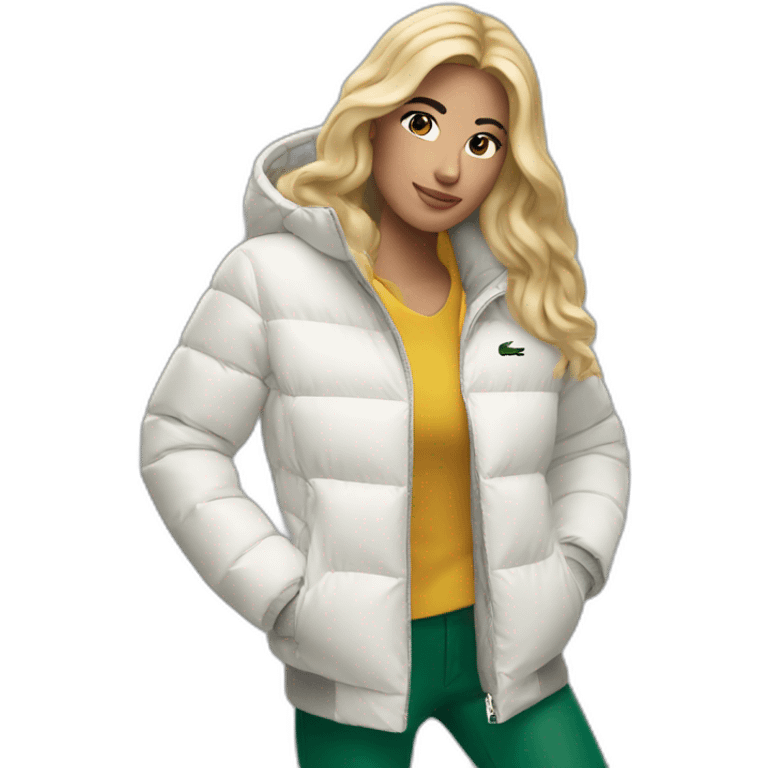 blond latina woman using Lacoste puffer jacket emoji