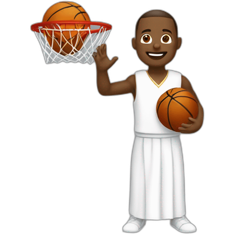 Sacerdoteblanco con sotana jugando basket  emoji