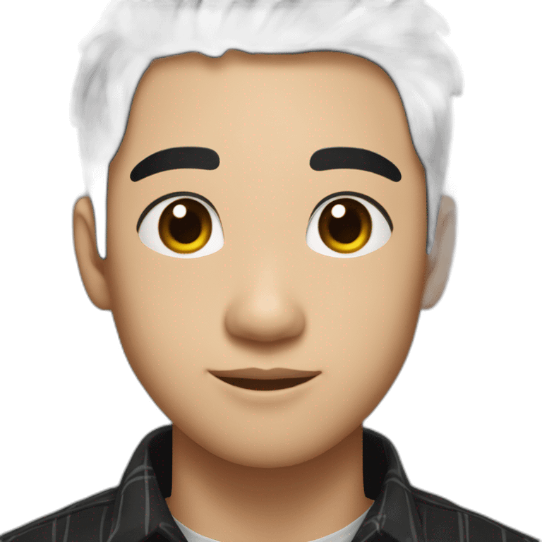 A asian young man,  short black hair, exuding confidence, clad in a black flannel shirt. emoji