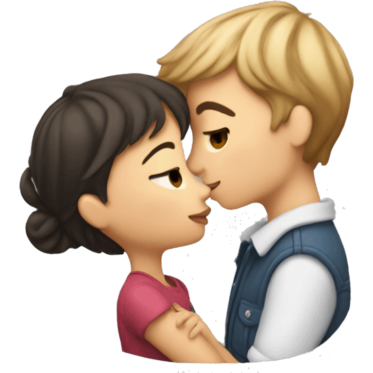 girl kissing boy on cheek with hearts emoji