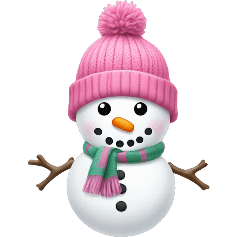 snowman with pink scarf and bobble hat emoji