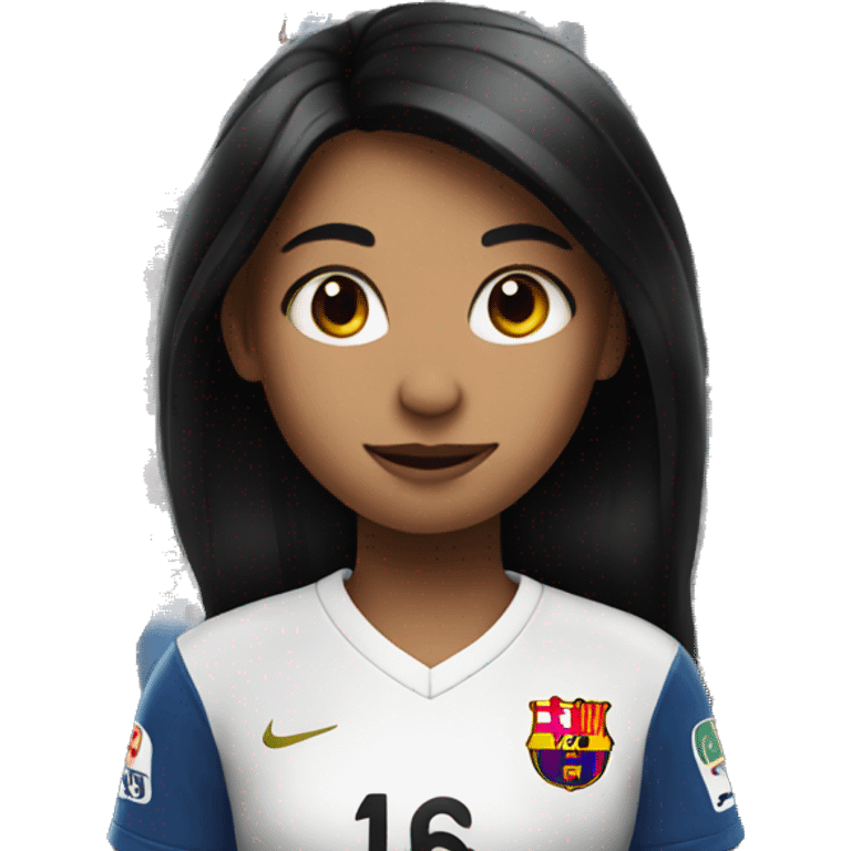 Girl with a black hair plays football in Barcelona team emoji