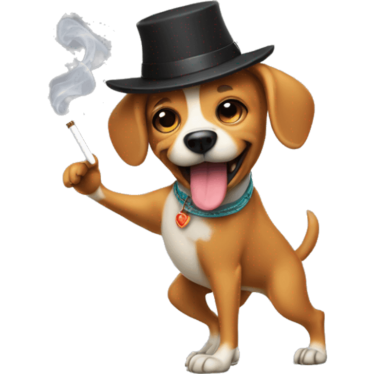 dog dancing wearing a hat and cigarette in his hand emoji